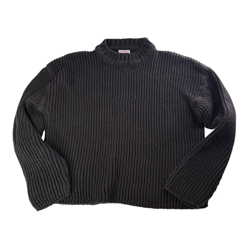 Copper Key Black Chunky Ribbed Knit Mock Neck Sweater Womens Large L